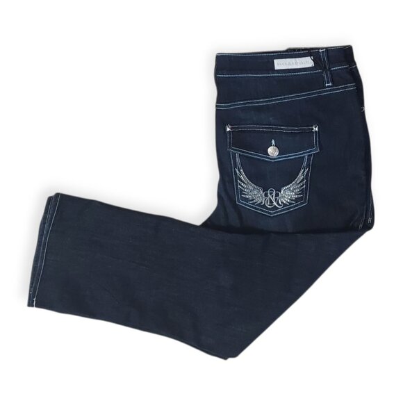 Rock & Republic Womens Denim Stretch Capris Rhinestone Wings Pocket Plus 20W NWT - Picture 1 of 7